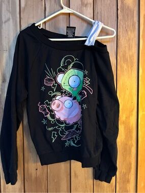 Hot Topic Invader Zim GIR & Pig Twofer Off-Shoulder Sweatshirt M